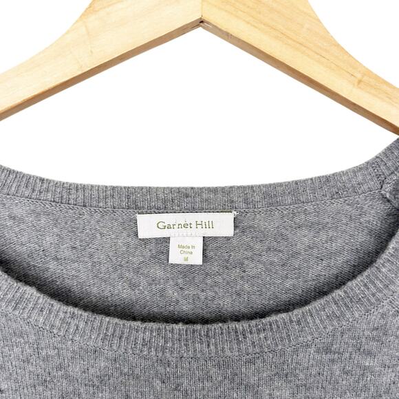 Garnet Hill Gray 100% Cashmere Ruffle Trim Sweater Sz M - Picture 2 of 5